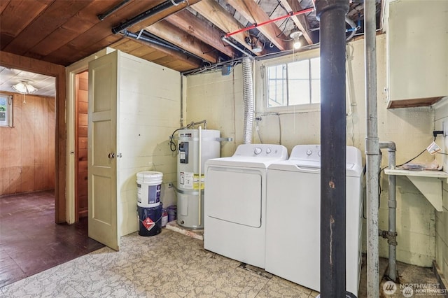 8902 17th Ave NE, Seattle, WA 98115 - laundry area with water heater, washing machine and clothes dryer, and tile patterned floors