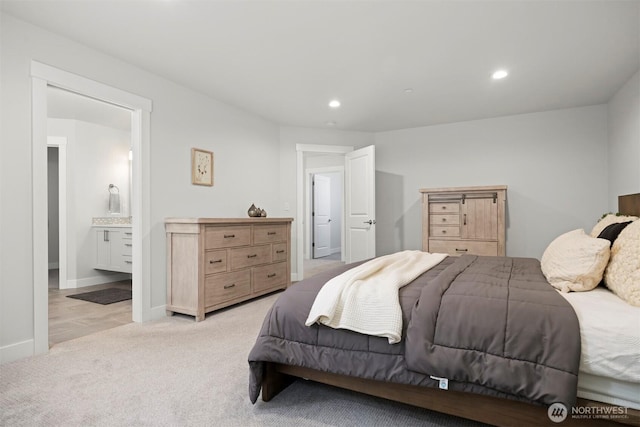 1142 Brookstone Dr, Bellingham, WA 98229 - bedroom with light colored carpet, recessed lighting, and ensuite bathroom