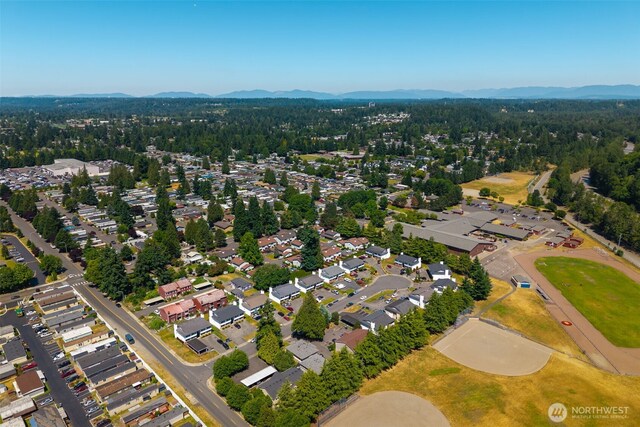 3834 D Pl SE, Auburn, WA 98002 - aerial view of property's location with mountains and nearby suburban area
