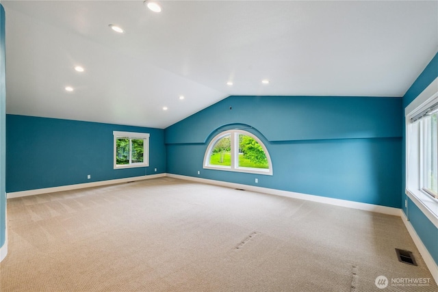 2515 16th St, Anacortes, WA 98221 - carpeted spare room featuring lofted ceiling and recessed lighting