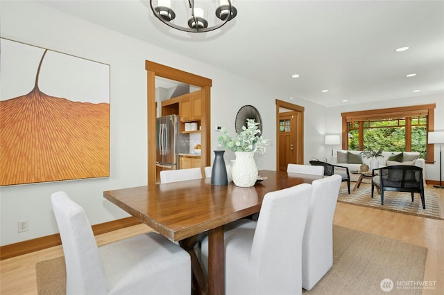 3401 York Rd S, Seattle, WA 98144 - dining room with a chandelier, light wood-style flooring, and recessed lighting