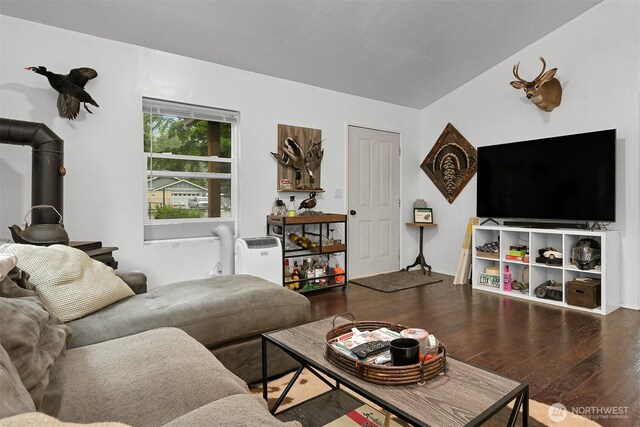 6258 Bellwood Dr, Maple Falls, WA 98266 - living room with a wood stove and wood finished floors