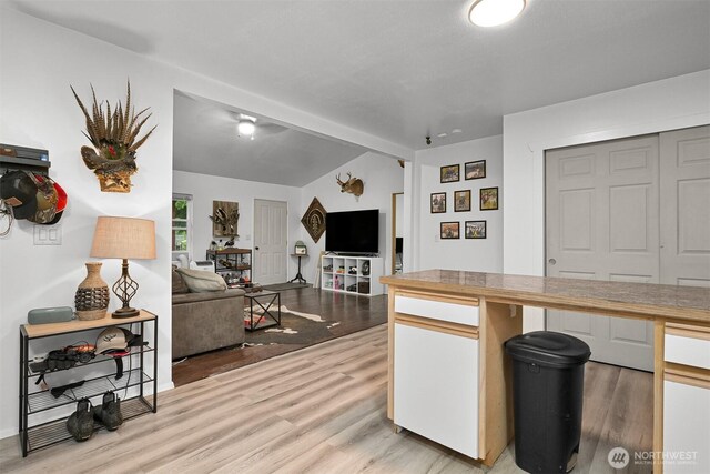 6258 Bellwood Dr, Maple Falls, WA 98266 - kitchen featuring lofted ceiling, light wood-style flooring, and open floor plan