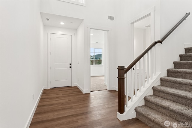13937 181st St E Unit 8, Puyallup, WA 98374 - foyer with wood finished floors, stairs, and recessed lighting