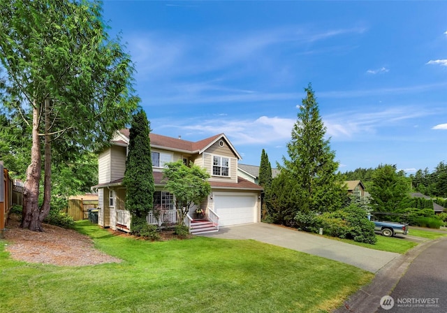 2616 16th St, Bellingham, WA 98229 - view of front facade with concrete driveway, a garage, a porch, and a shingled roof