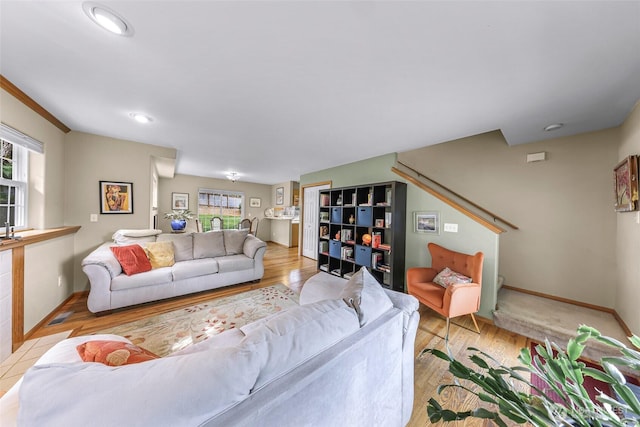 2616 16th St, Bellingham, WA 98229 - living room with wood finished floors, stairway, and recessed lighting