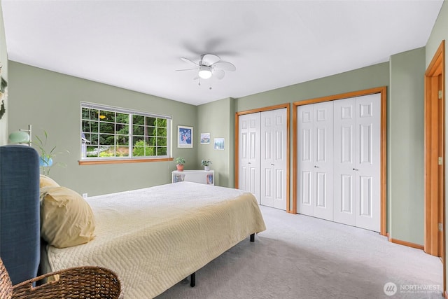 2616 16th St, Bellingham, WA 98229 - bedroom with carpet flooring, multiple closets, and ceiling fan