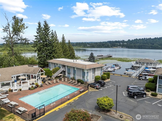 17306 NE 45th St Unit 116, Redmond, WA 98052 - drone / aerial view of a large body of water and a pool area