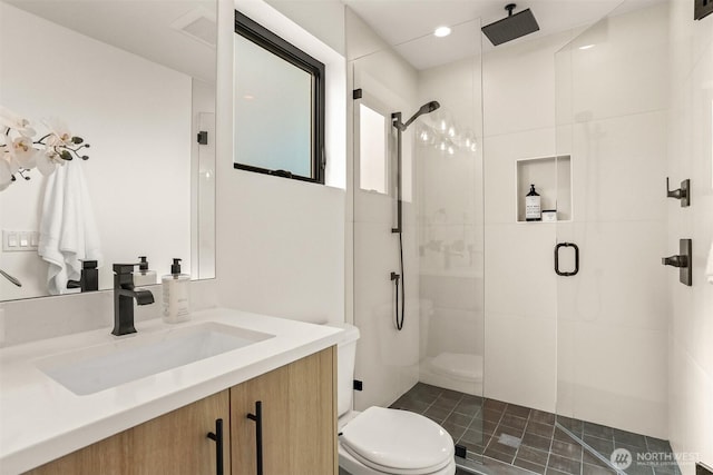 1120 NW 61st St Unit B, Seattle, WA 98107 - bathroom with a shower stall, vanity, and recessed lighting