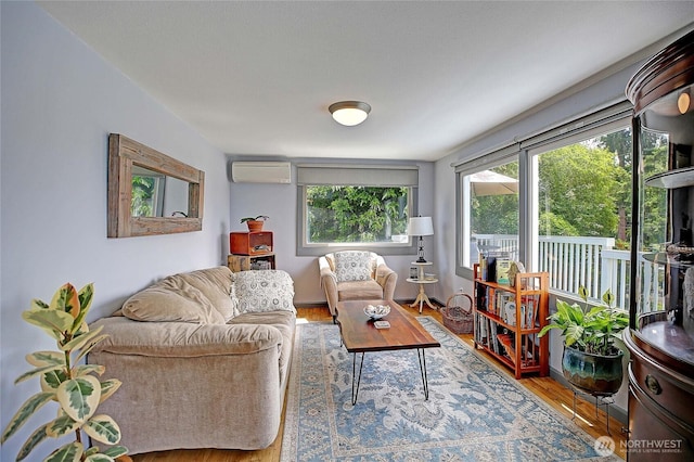 858 Westview Ct, Camano Island, WA 98282 - living area with a wall mounted air conditioner and wood finished floors