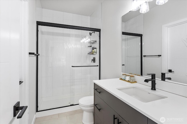 21511 50th Ave W Unit E, Mountlake Terrace, WA 98043 - full bathroom with vanity, a stall shower, and tile patterned flooring