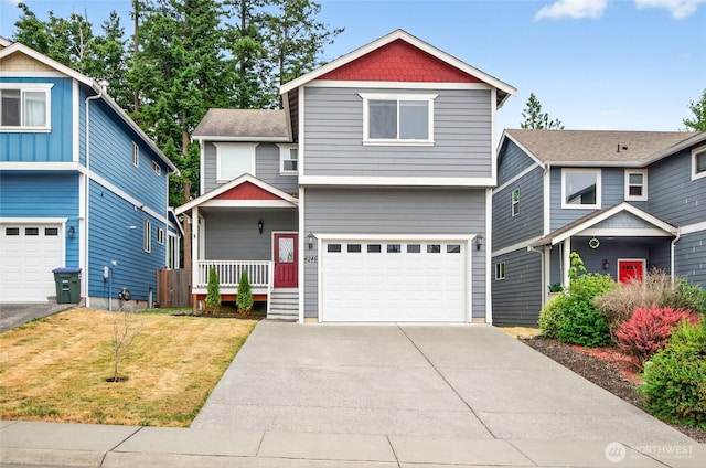 4246 Stonecrest Ct, Bellingham, WA 98226 - view of front of property featuring an attached garage, driveway, a front lawn, and covered porch