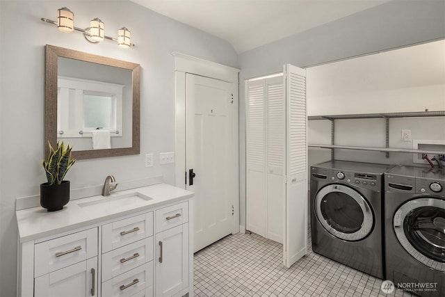 2836 32nd Ave S, Seattle, WA 98144 - laundry area with independent washer and dryer and light tile patterned floors