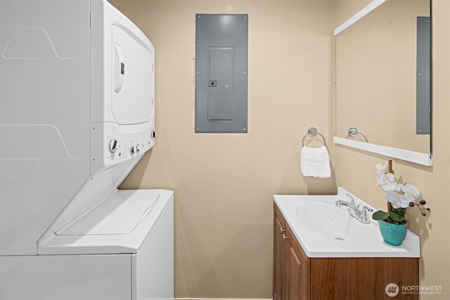 53802 State Route 2, Gold Bar, WA 98251 - laundry room with stacked washer / drying machine and electric panel