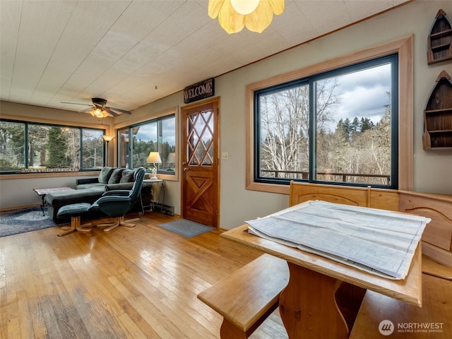 291 Hadaller Rd, Mossyrock, WA 98564 - dining area with ceiling fan and wood-type flooring