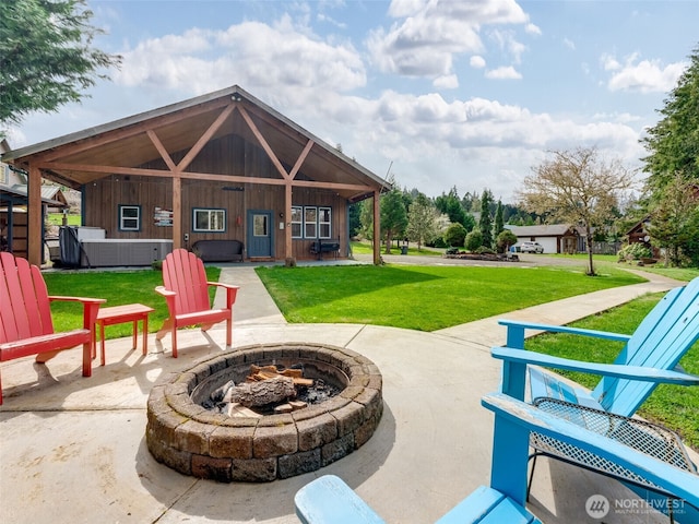 291 Hadaller Rd, Mossyrock, WA 98564 - view of patio / terrace with an outdoor fire pit and a jacuzzi