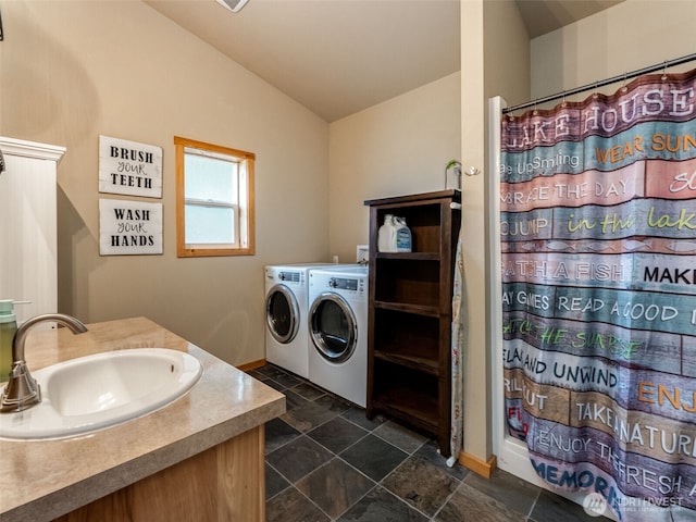 291 Hadaller Rd, Mossyrock, WA 98564 - washroom featuring washer and dryer and dark stone finish floors