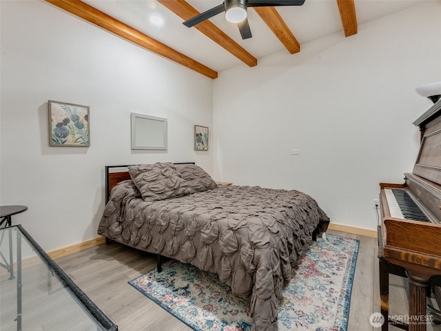 291 Hadaller Rd, Mossyrock, WA 98564 - bedroom featuring beamed ceiling, wood finished floors, and a ceiling fan