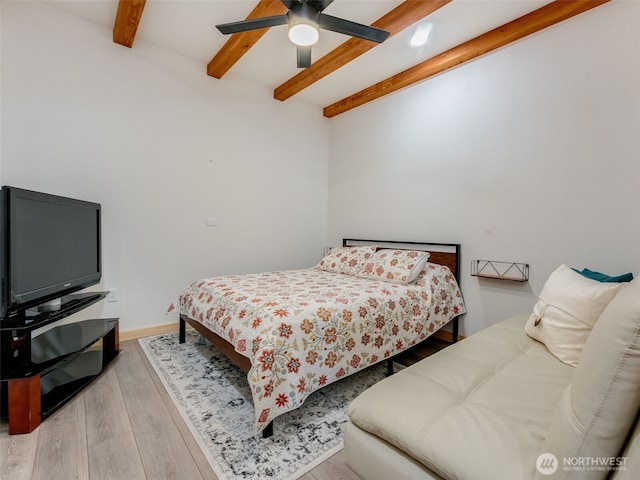 291 Hadaller Rd, Mossyrock, WA 98564 - bedroom with beam ceiling, light wood-style floors, and ceiling fan