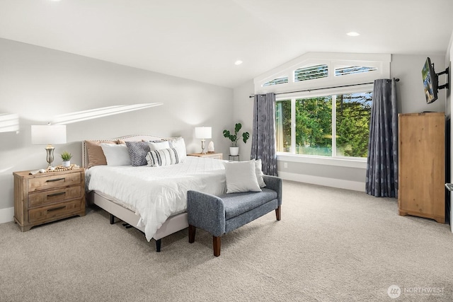 2283 244th Ave SE, Sammamish, WA 98075 - bedroom featuring vaulted ceiling, light colored carpet, and recessed lighting