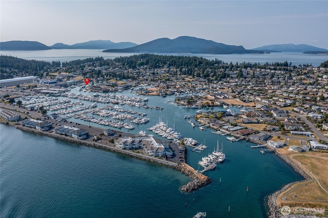 1909 Skyline Way Unit F, Anacortes, WA 98221 - bird's eye view of a water and mountain view and numerous boat docks