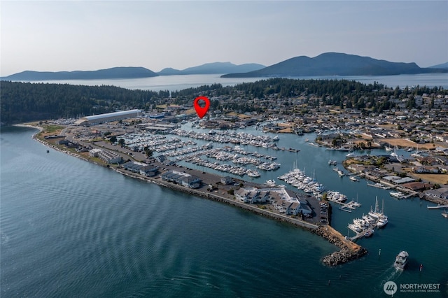 1909 Skyline Way Unit F, Anacortes, WA 98221 - drone / aerial view of a water and mountain view