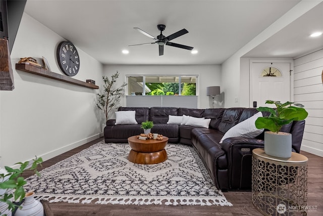 4011 65th Ave NW, Gig Harbor, WA 98335 - living area with ceiling fan, wood finished floors, and recessed lighting