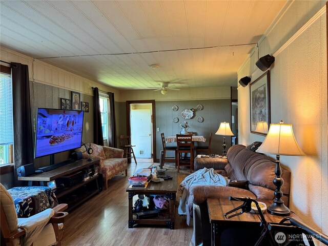 1105 Central Ave, Oroville, WA 98844 - living area with wood finished floors and a ceiling fan
