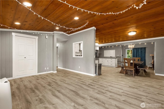 12027 78th Ave S, Seattle, WA 98178 - living area featuring wooden ceiling, light wood-style flooring, a chandelier, and track lighting