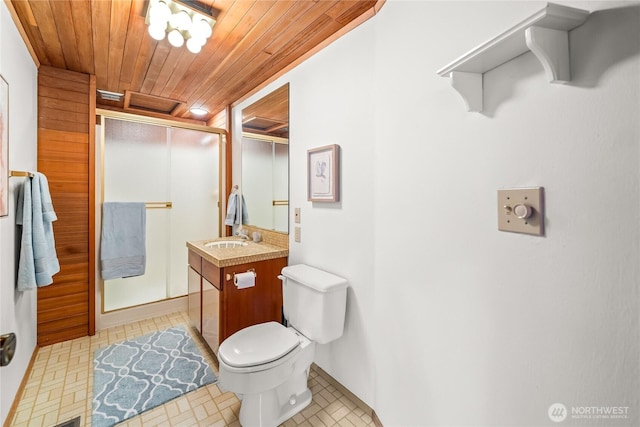 818 179th Pl NE, Bellevue, WA 98008 - full bath with vanity, a shower stall, and wooden ceiling
