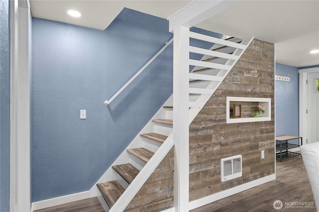 4415 Waller Rd E, Tacoma, WA 98443 - staircase with wood finished floors and a textured wall