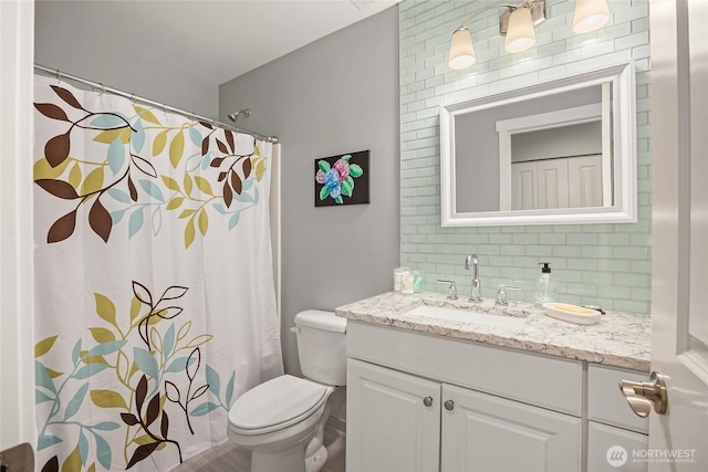 742 Freedom Ct SE, Port Orchard, WA 98366 - full bathroom with decorative backsplash, vanity, and a shower with shower curtain