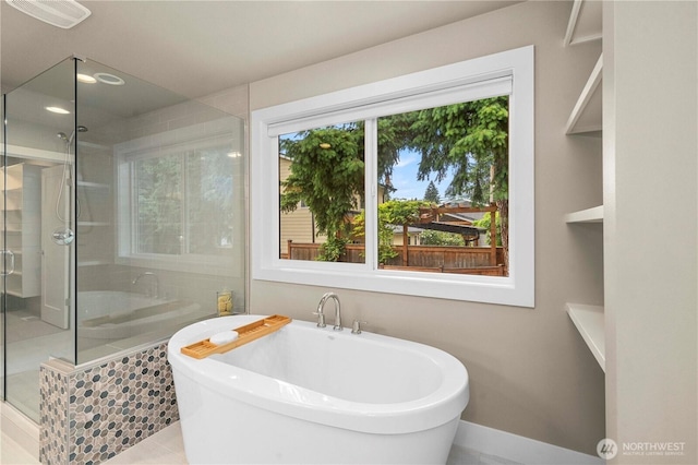 10259 133rd Ct NE, Redmond, WA 98033 - full bathroom featuring a freestanding tub, a stall shower, tile patterned flooring, and recessed lighting
