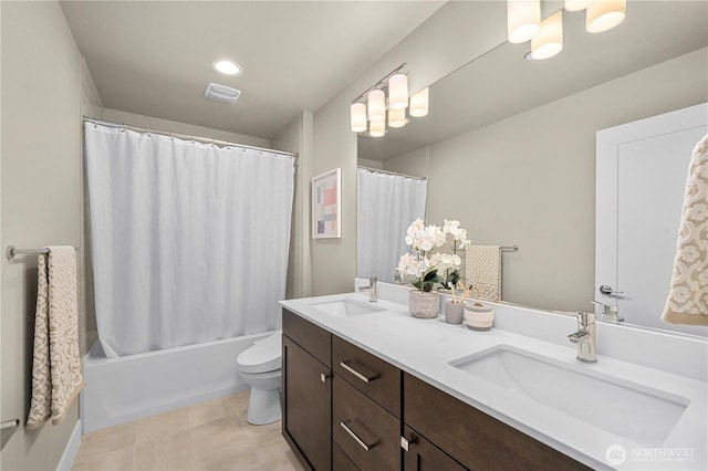 10259 133rd Ct NE, Redmond, WA 98033 - full bathroom with double vanity, shower / bath combo, and recessed lighting