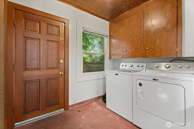18056 25th Ave NE, Lake Forest Park, WA 98155 - washroom featuring washing machine and dryer, cabinet space, and an ornate ceiling