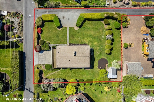731 Melody Ln, Edmonds, WA 98020 - aerial view of property and surrounding area featuring property parcel outlined