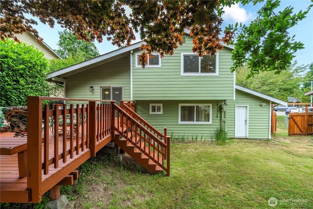 4209 S 297th Pl, Auburn, WA 98001 - back of property with a wooden deck and stairs