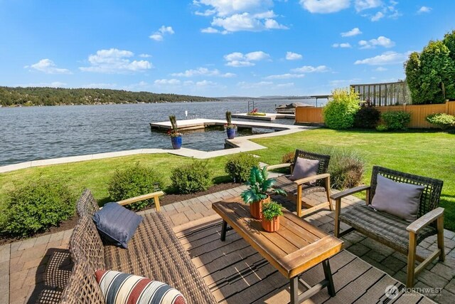 13190 Riviera Pl NE, Seattle, WA 98125 - dock area featuring a water view and a patio