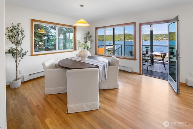 13190 Riviera Pl NE, Seattle, WA 98125 - dining space featuring a baseboard radiator, light wood-style floors, and healthy amount of natural light