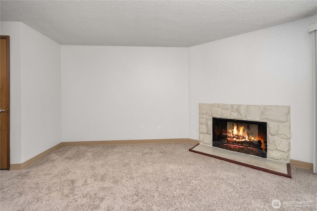 23 S 338th Pl, Federal Way, WA 98003 - unfurnished living room featuring carpet, a fireplace, and a textured ceiling