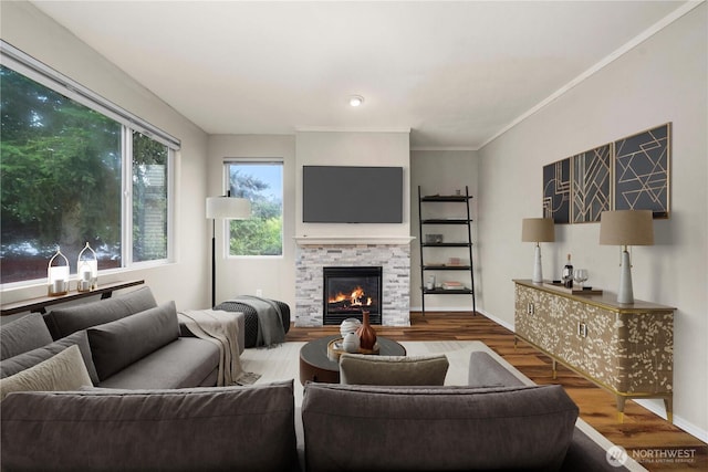 2101 62nd St SE, Auburn, WA 98092 - living room with wood finished floors and a stone fireplace