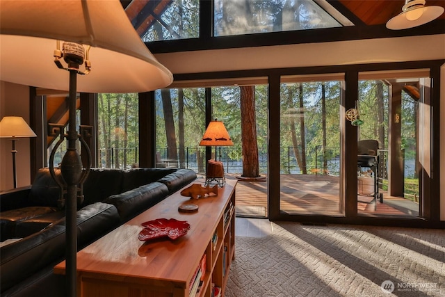 24302 Saddle St, Leavenworth, WA 98826 - sunroom featuring healthy amount of natural light, carpet flooring, and a towering ceiling