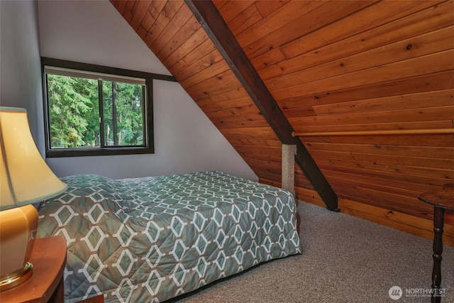 24302 Saddle St, Leavenworth, WA 98826 - carpeted bedroom with wooden ceiling and vaulted ceiling