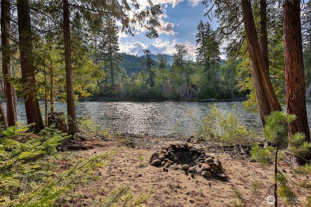 24302 Saddle St, Leavenworth, WA 98826 - water view featuring a heavily wooded area and a mountain backdrop