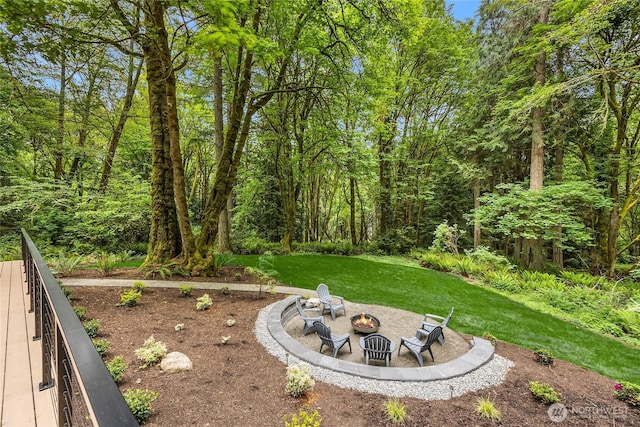 1524 Toe Jam Hill Rd NE, Bainbridge Island, WA 98110 - view of green lawn featuring an outdoor fire pit and a patio