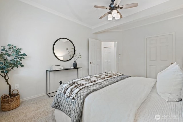 22752 SE 43rd Ct, Issaquah, WA 98029 - bedroom with light carpet, ornamental molding, and a ceiling fan