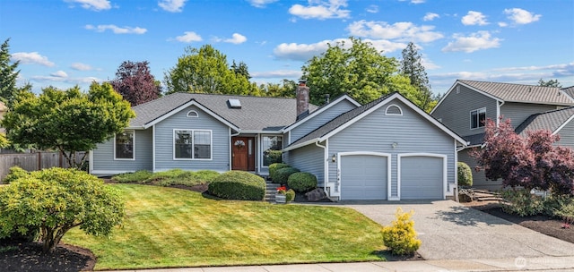 5040 Mill Pond Loop SE, Auburn, WA 98092 - ranch-style home with an attached garage, driveway, and a chimney