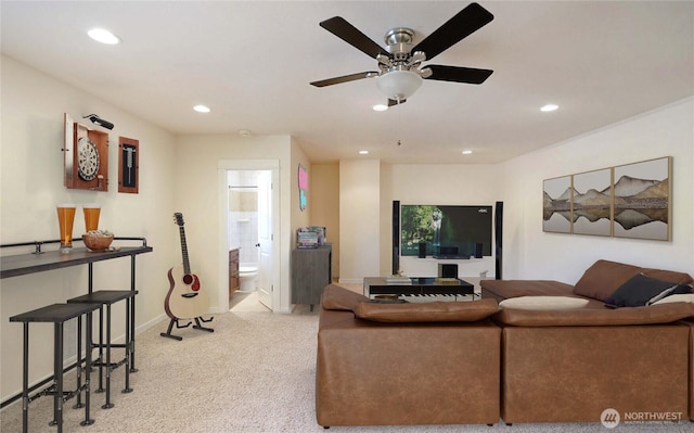 4119 72nd St E, Tacoma, WA 98443 - living area with recessed lighting, light carpet, and ceiling fan