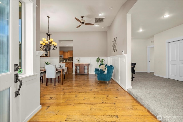 4119 72nd St E, Tacoma, WA 98443 - foyer featuring ceiling fan, a chandelier, light wood-type flooring, and recessed lighting