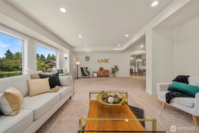 4119 72nd St E, Tacoma, WA 98443 - living room with carpet flooring, recessed lighting, and a chandelier